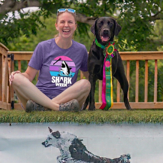 Shark Week graphic T-Shirt - Purple Retro Sunset Shark Bite